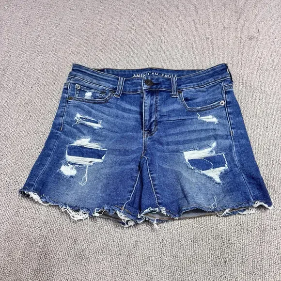 American Eagle Midi Shorts Blue Distressed Pockets Women’s Size 4 - Picture 4 of 11